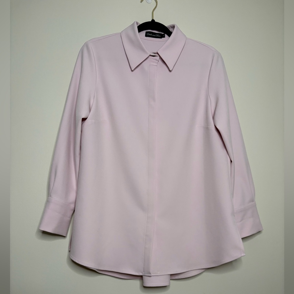 Estelle and Finn New York Blouse Tunic Light Pink Button-Down Draped back Size S